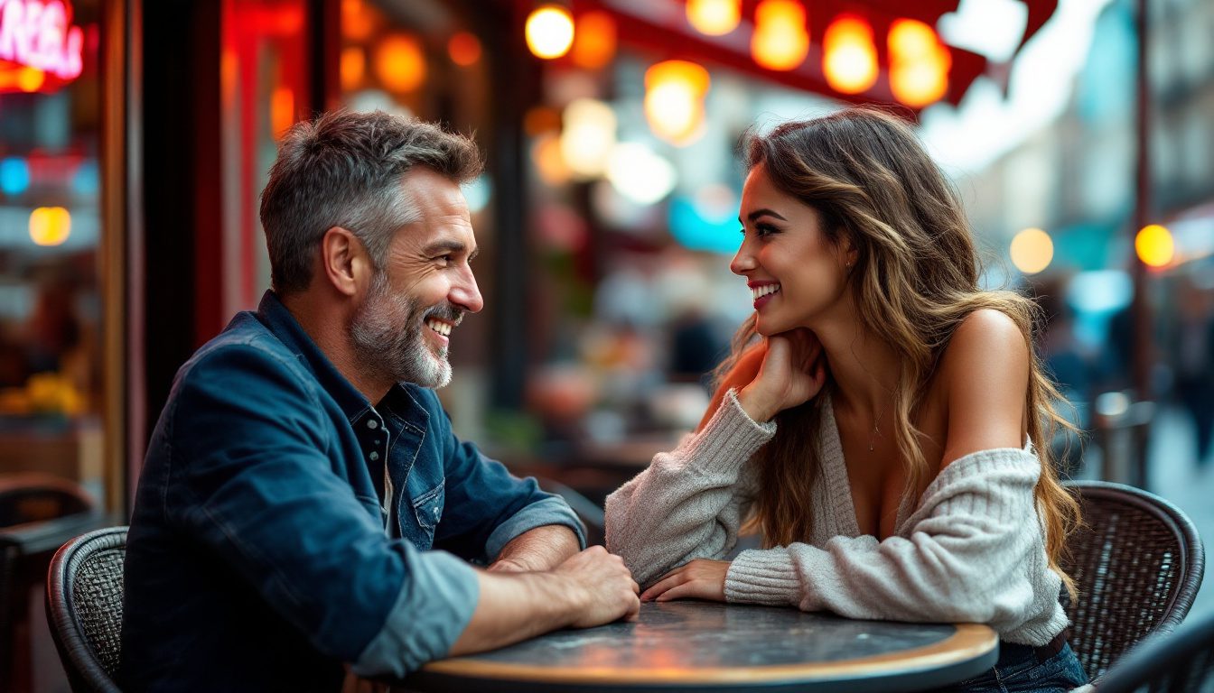 How To Know If A Younger Woman Likes You: 12 Clear Signs Of Attraction 29 A Younger Woman Maintaining Strong Eye Contact And Smiling, Signaling Attraction To An Older Man