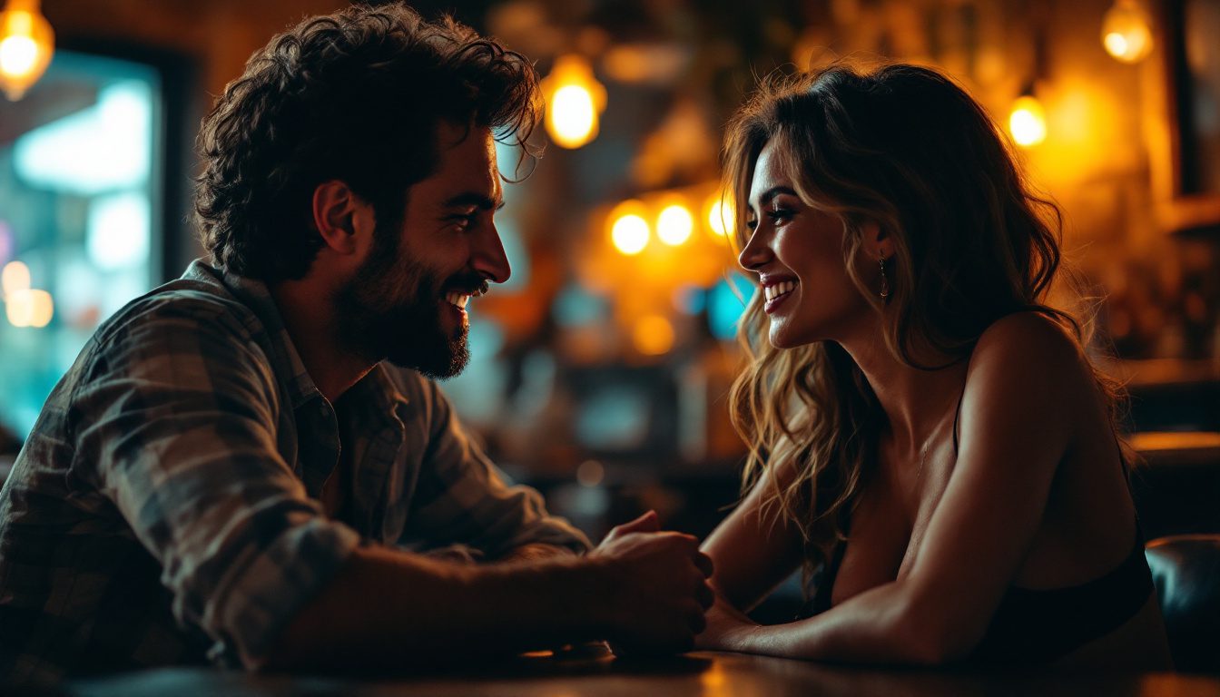 How To Master Storytelling To Attract Women And Build Instant Connection 24 A Confident Man Using Storytelling To Attract A Woman In A Cozy Setting, Building Deep Emotional Connection.