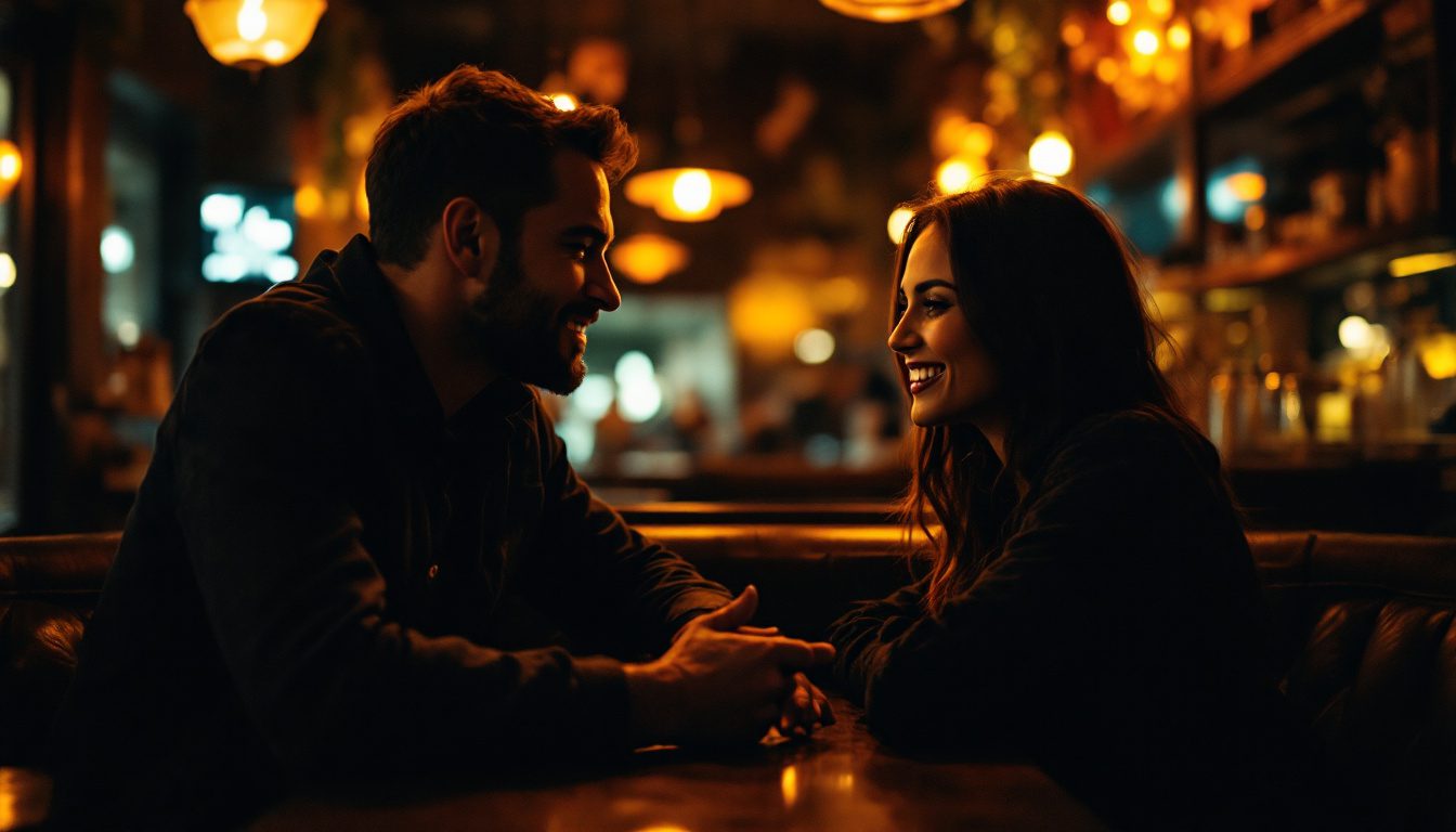 How To Master Storytelling To Attract Women And Build Instant Connection 22 A Confident Man Using Storytelling To Attract A Woman In A Cozy Setting, Building Deep Emotional Connection.