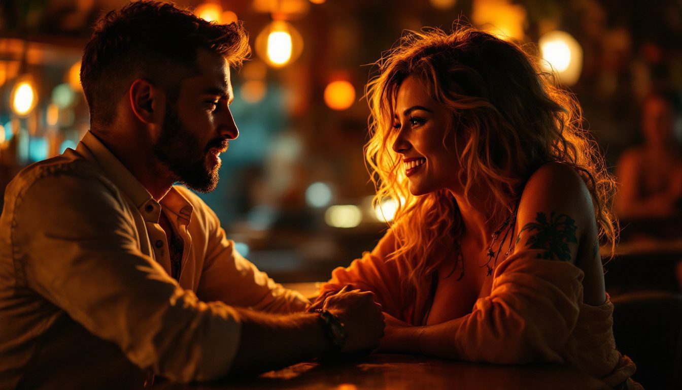 How To Master Storytelling To Attract Women And Build Instant Connection 25 A Confident Man Using Storytelling To Attract A Woman In A Cozy Setting, Building Deep Emotional Connection.