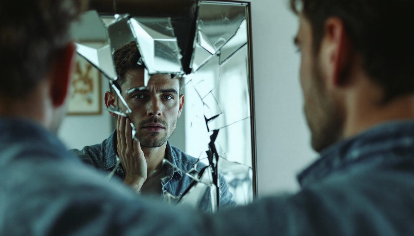 How To Stop Gaslighting From Destroying Your Relationship And Mental Health 38 Looking At A Distorted Mirror Reflection, Symbolizing Self-Doubt And Emotional Manipulation From Gaslighting