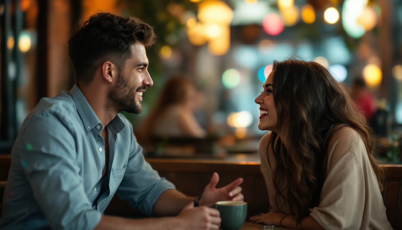 Unlocking Conversations: What Women Love To Discuss With Men 19 Unlocking Conversations: What Women Love To Discuss With Men: A Man And Woman Sharing An Engaging Conversation At A Café, Highlighting Emotional Connection And Attraction Through Discussion