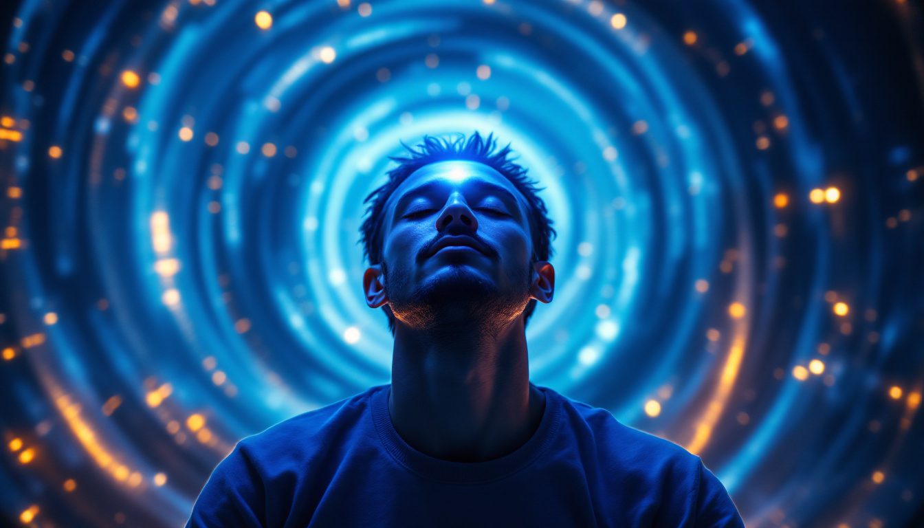 Rewire Your Unconscious Mind: Stop Self-Sabotaging Your Success With Women 27 Hypnosis &Amp; Nlp For Rewiring The Mind: A Man In A Meditative State With A Glowing Subconscious, Symbolizing Nlp And Hypnosis For Dating Confidence.