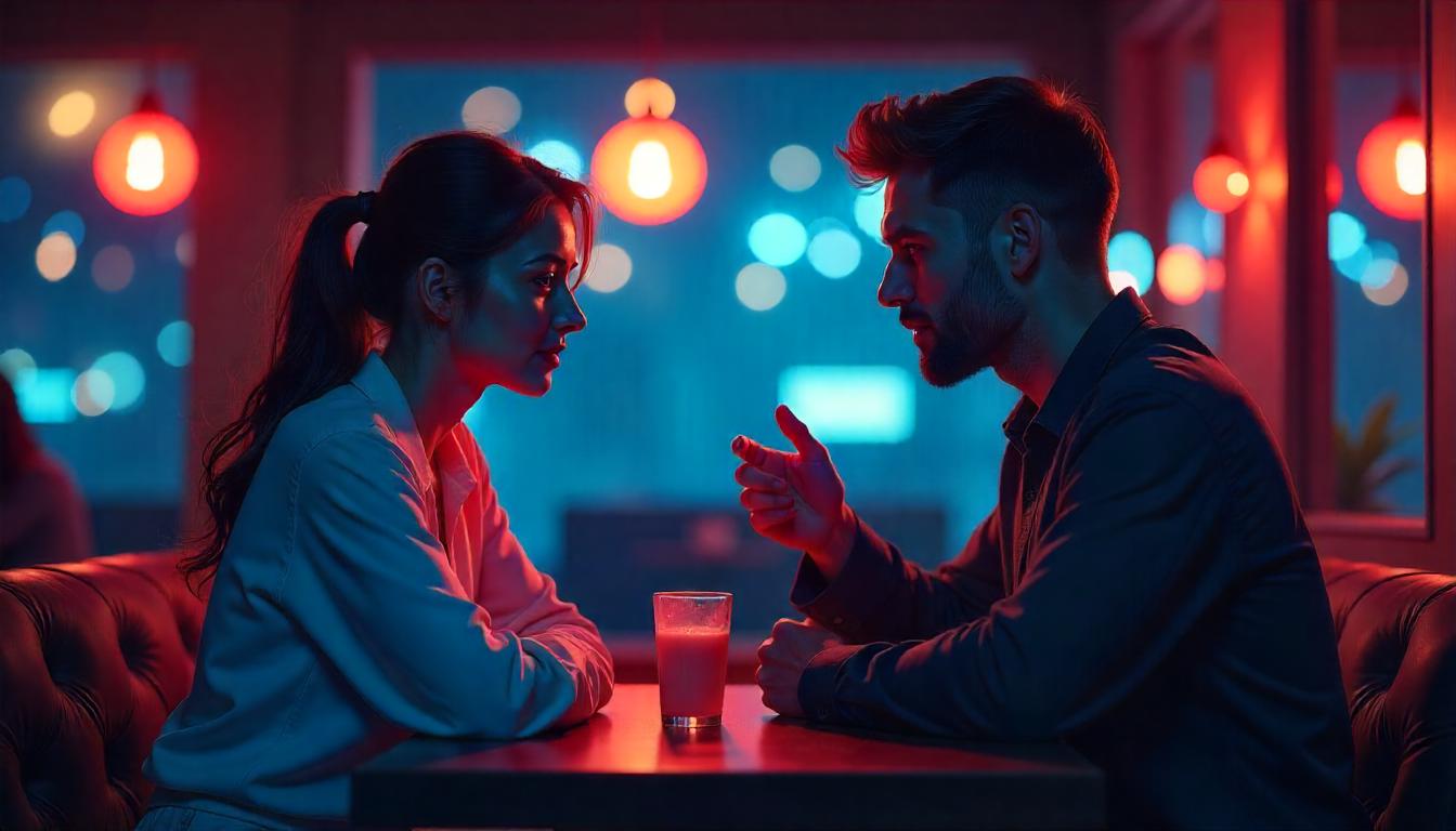 The Art Of Storytelling In Seduction: Make Women Hooked On Every Word 19 The Art Of Storytelling In Seduction:illustration Of A Conversation Between A Man And A Woman, Highlighting Different Emotional Reactions To Engaging Storytelling In Dating