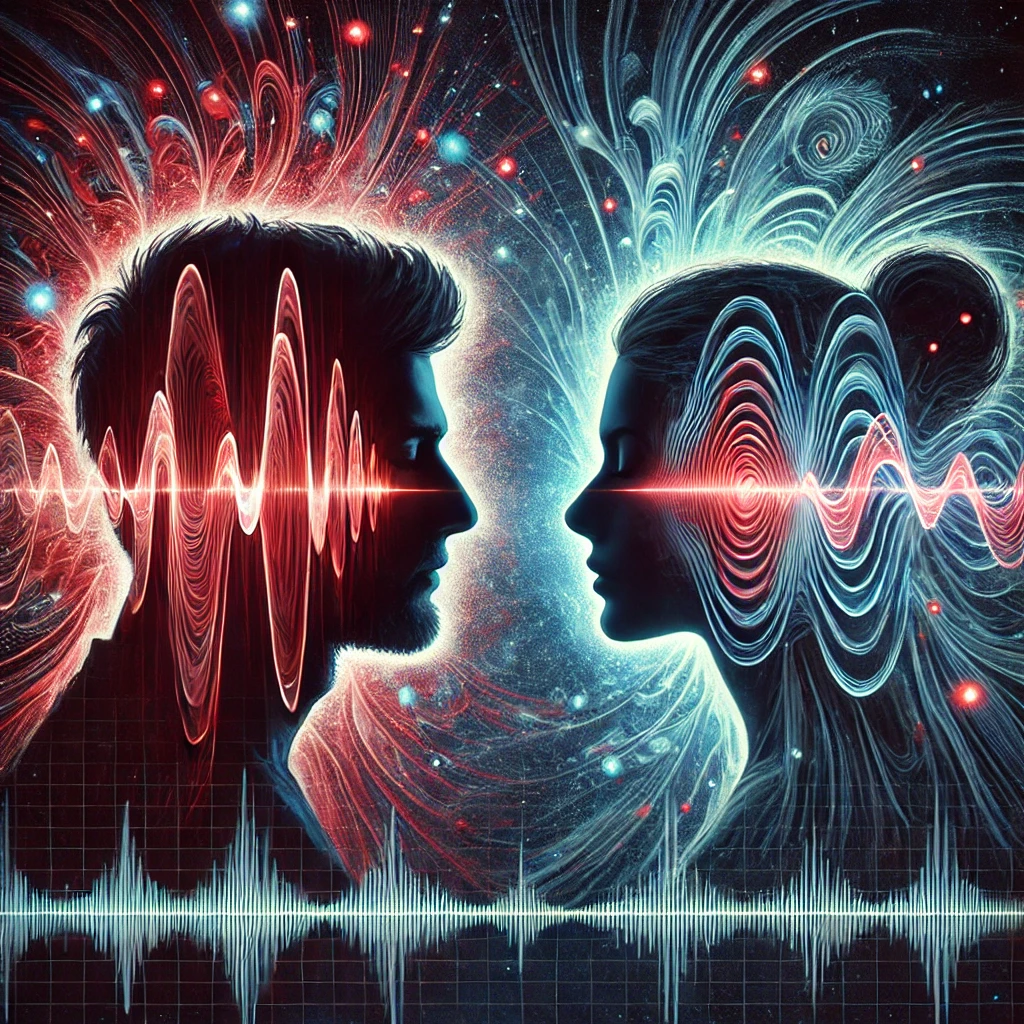 How To Spike A Woman’s Emotions And Make Her Crave You 38 Conceptual Digital Illustration Of The Psychology Of Emotional Spiking, Featuring Abstract Waves Of Energy Connecting A Man And A Woman, Symbolizing Attraction And Tension.