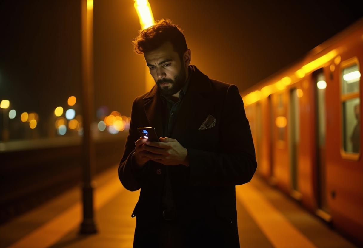 How To Seduce A Married Woman Via Text Messages (Secrets Revealed) 7 A Confident Man Texting At Night, Dim Light, Phone Glow On His Face, Atmosphere Of Mystery And Power, Warm Tones, Shallow Depth Of Field.