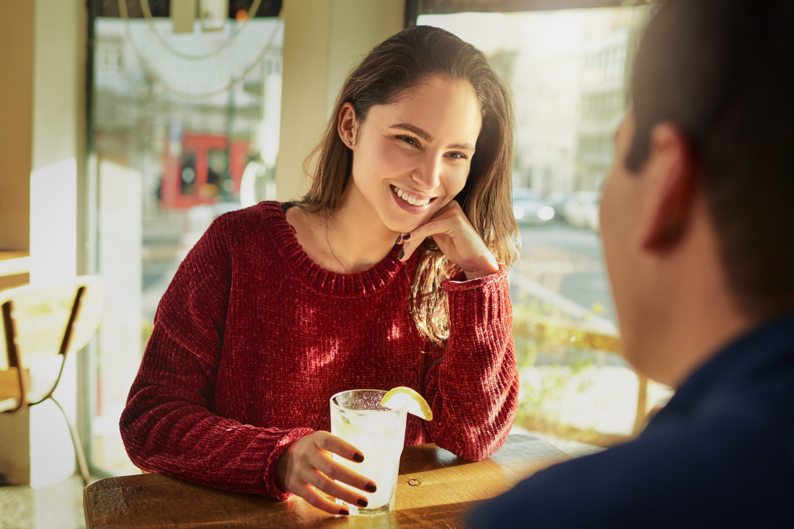 Playgirl Vs. Attention Seeker: How To Tell If She’s Serious Or Just Playing 27 Playgirl Vs. Attention Seeker: Happy, Couple And Drink With Love At Cafe For Valentines Day, Romantic Date And Commitment Trust. Smile, People And Beverage With Support For Relationship, Loyalty And Bonding Together At Restaurant.