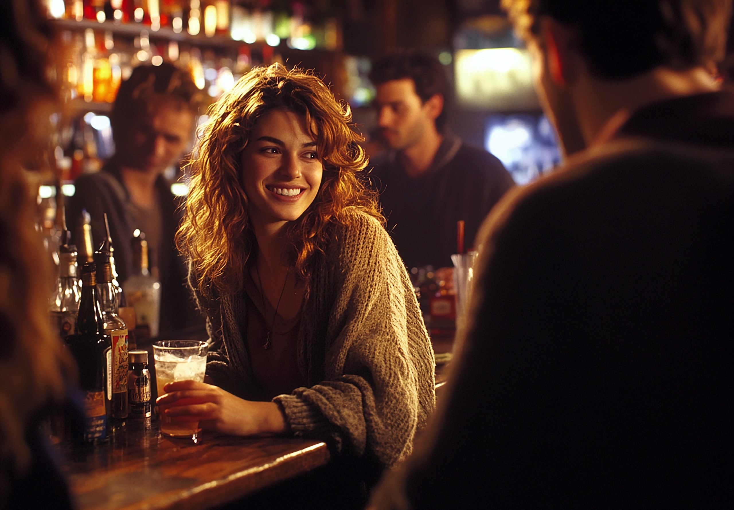 Are Negs Still A Good Opener? How To Tease Without Being A Jerk 16 Are Negs Still A Good Opener - Photo-Smiling-Woman-Enjoying-Drinking-Nightclub-Bar-With-Friends-Near-Bar-Counter