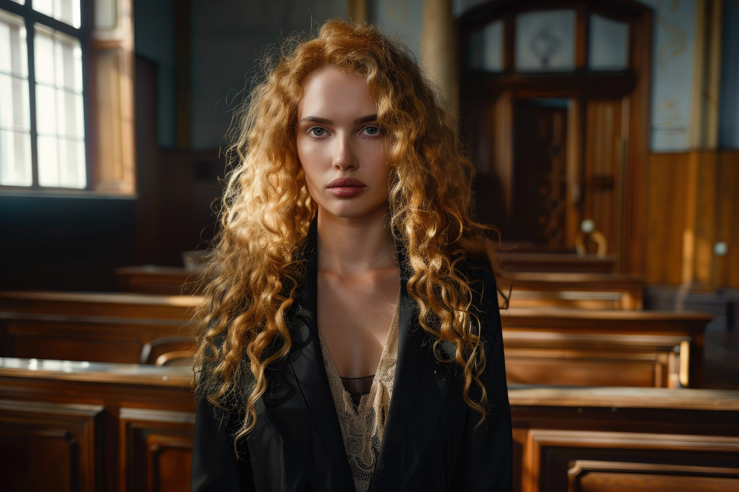 Signs She’s A Machiavellian Woman - Run Before She Destroys Your Confidence 33 Signs She’s A Machiavellian Woman - A Woman With Long, Blonde, Curly Hair Stands In A Courtroom Wearing A Black Blazer, With A Lace Top Visible Underneath She Looks Directly At The Camera
