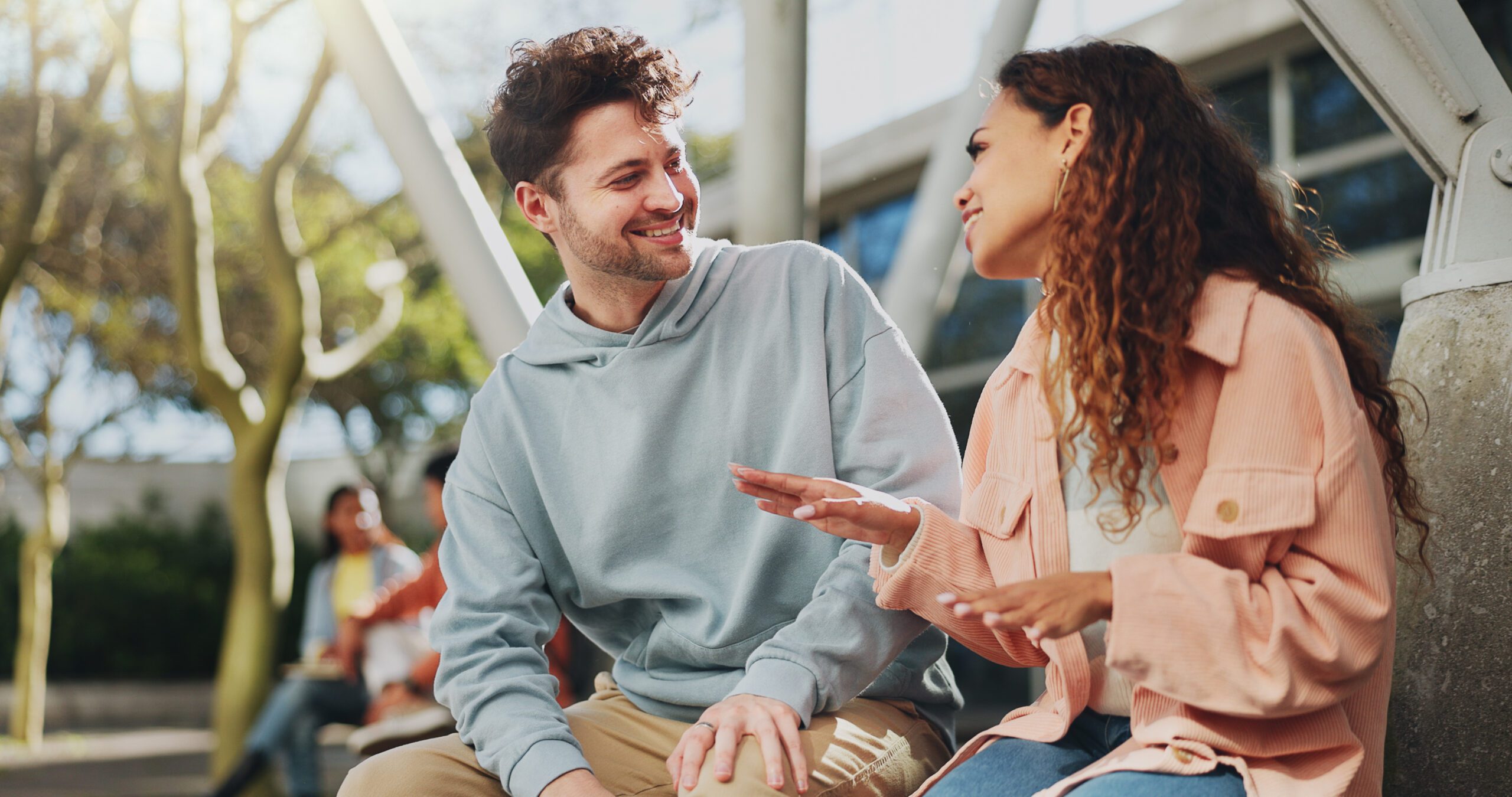 What To Talk About With A Girl: 14 Topics That Spark Chemistry And Desire 34 Relax, College Or Students On Break Talking Or Speaking Of Scholarship, Education Or Future Plan On Campus. Learning, School Or Happy Friends Speaking In University Bonding In Fun Social Conversation.